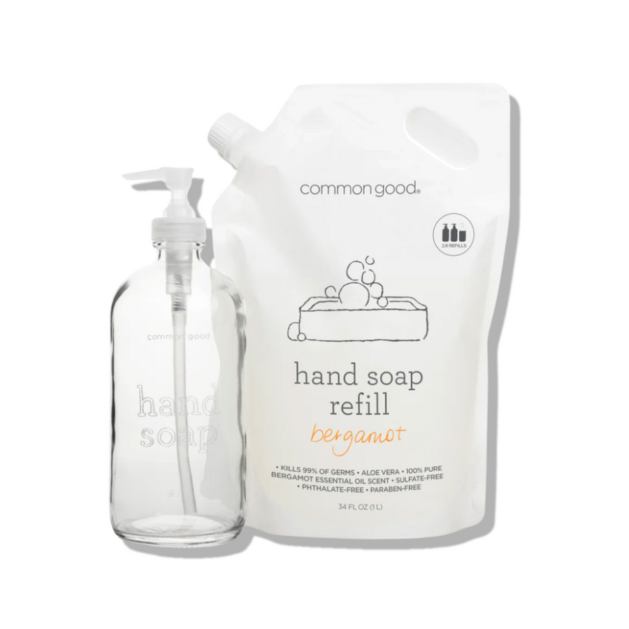 Hand Soap Refill Pouch and Glass Bottle Set