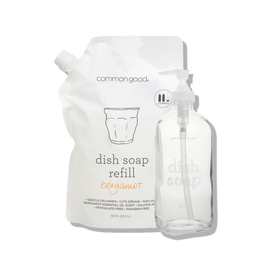 Dish Soap Refill Pouch and Glass Bottle Set