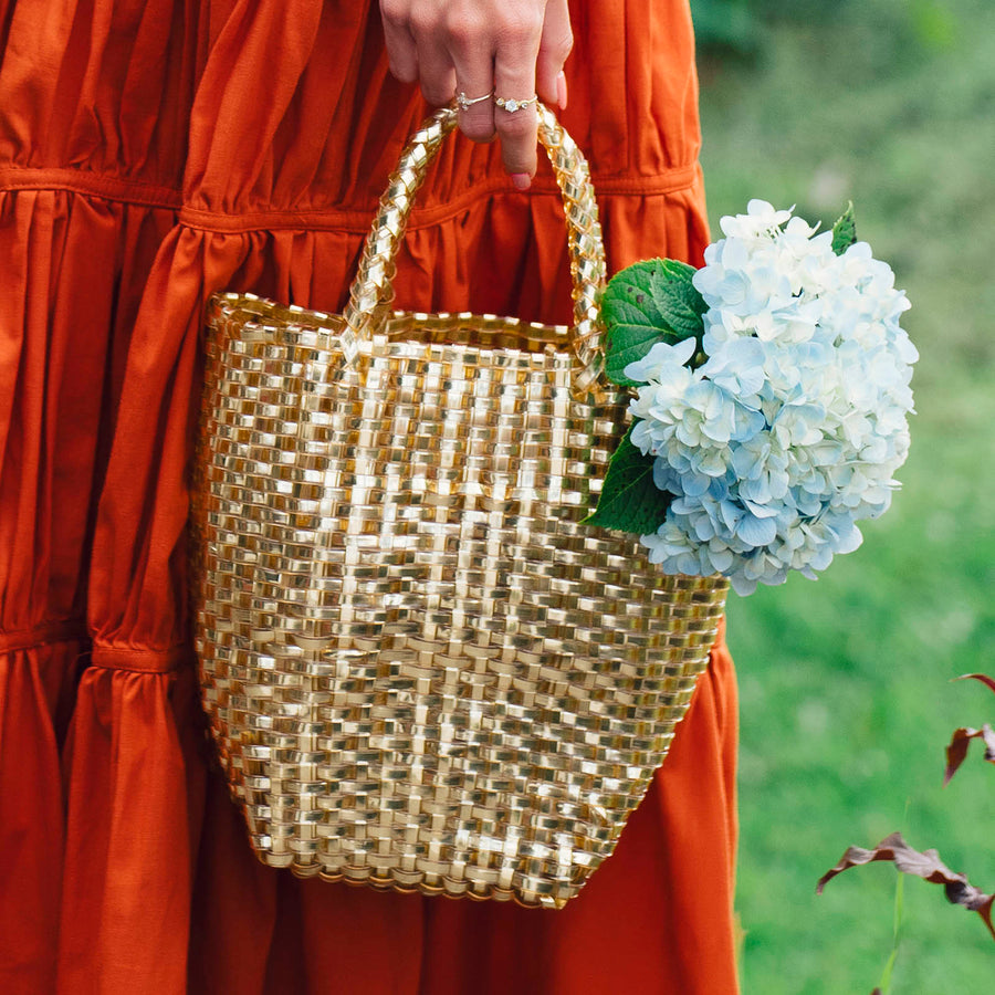LA TOTE Recycled Tote Bag In Gold