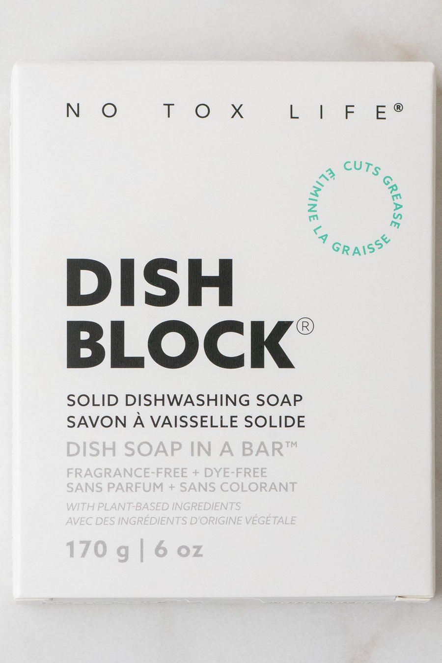 DISH BLOCK® solid dish soap - 6 oz (170g) bar - No Tox Life®