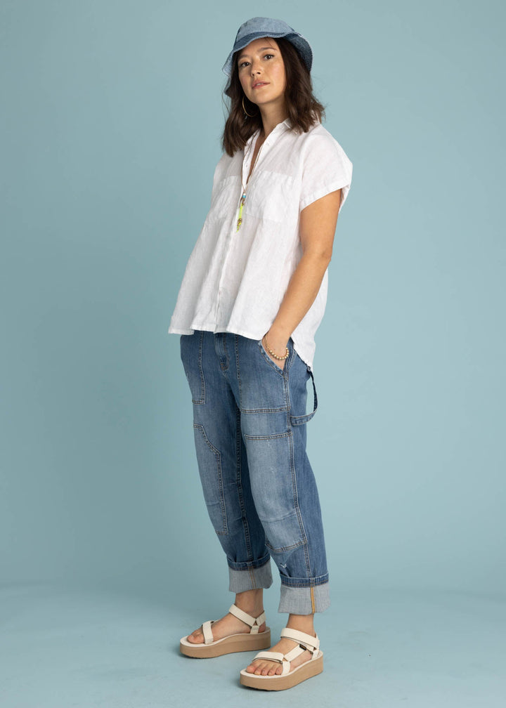 Good Boyfriend Linen Short Sleeve Shirt - Creme White