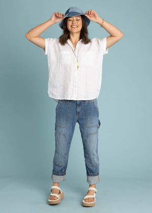 Good Boyfriend Linen Short Sleeve Shirt - Creme White