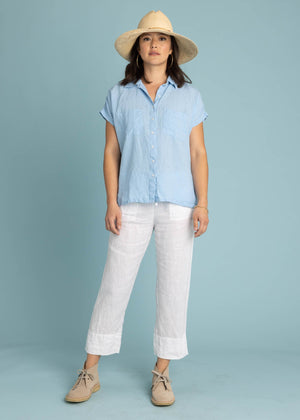 Good Boyfriend Linen Short Sleeve Shirt - Sky