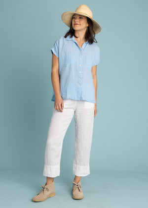 Good Boyfriend Linen Short Sleeve Shirt - Sky