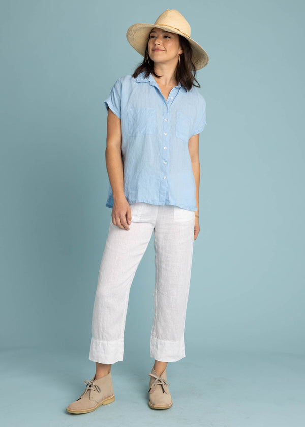 Good Boyfriend Linen Short Sleeve Shirt - Sky