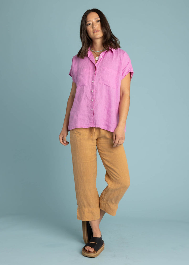 Good Boyfriend Linen Short Sleeve Shirt - Dhalia