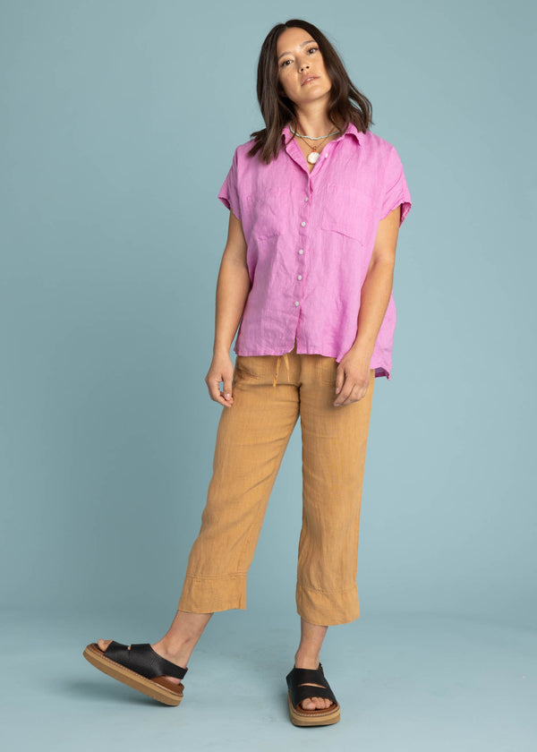 Good Boyfriend Linen Short Sleeve Shirt - Dhalia