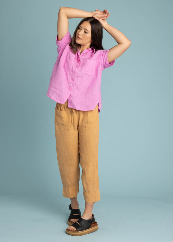 Good Boyfriend Linen Short Sleeve Shirt - Dhalia