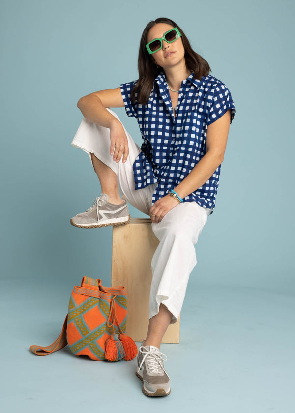 Good Boyfriend Short Sleeve Shirt Gingham Picnic - Coastal Blue