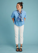 Mare Boxy Cropped Shirt - Linen Coastal Blue