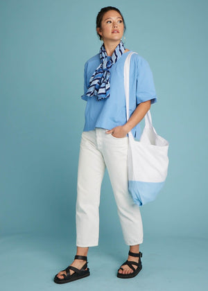 Mare Boxy Cropped Shirt - Linen Coastal Blue