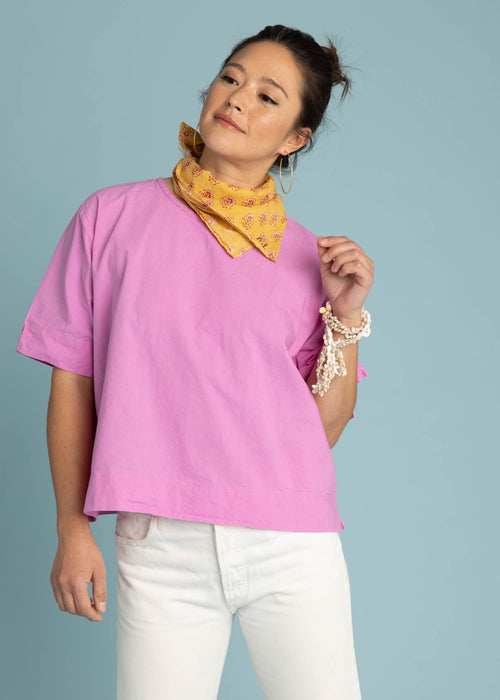 Mare Boxy Cropped Shirt - Linen Dahlia