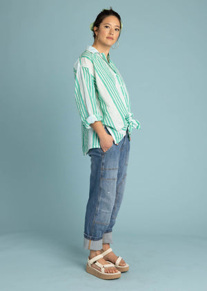 Relaxed Boyfriend Shirt - Mixed Up Stripe Cerulean Seaglass