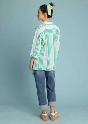 Relaxed Boyfriend Shirt - Mixed Up Stripe Cerulean Seaglass