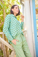 Good Boyfriend Shirt - Checkerboard Olive Oil with Glacier Blue Overdye