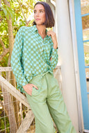 Good Boyfriend Shirt - Checkerboard Olive Oil with Glacier Blue Overdye