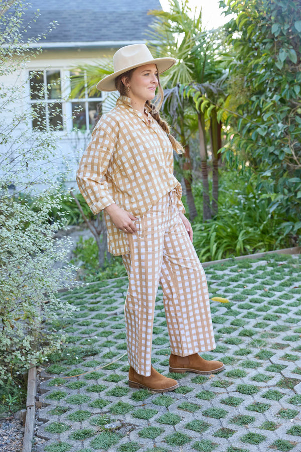 Relaxed Boyfriend Shirt - Gingham Picnic Baked Clay