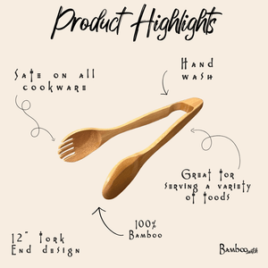 Bamboo Serving Tong with Fork End 12"