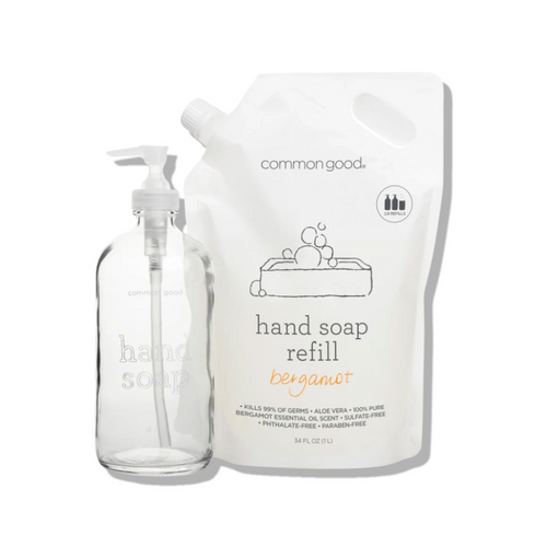 Hand Soap Refill Pouch and Glass Bottle Set