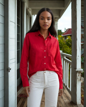 Good Boyfriend Shirt with Heart Pocket Cherry Red