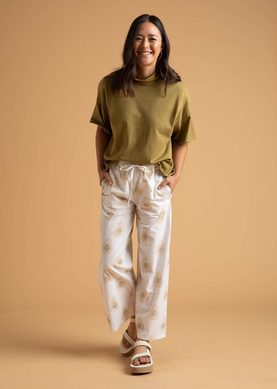 Shore Pant - Totem Paisley Baked Clay & Olive Oil