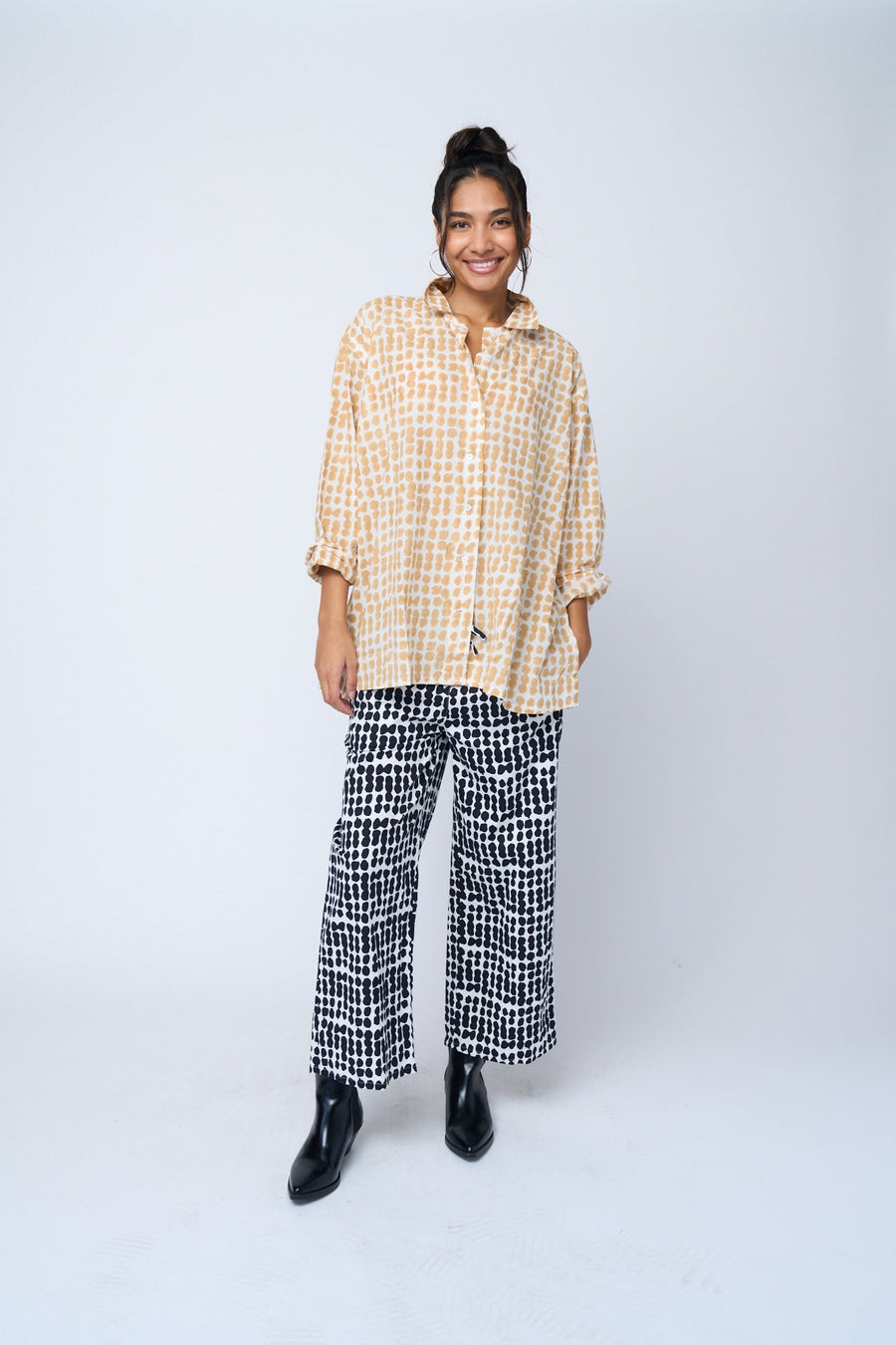 Relaxed Boyfriend Shirt Messy Dot - Baked Clay