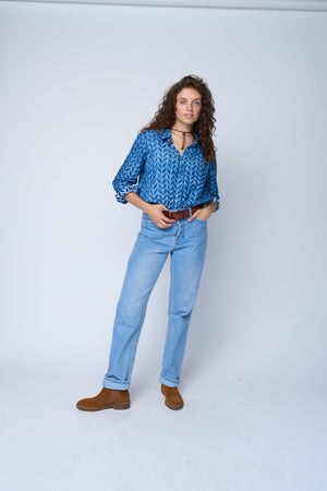 Good Boyfriend Shirt - Indigo Chevron