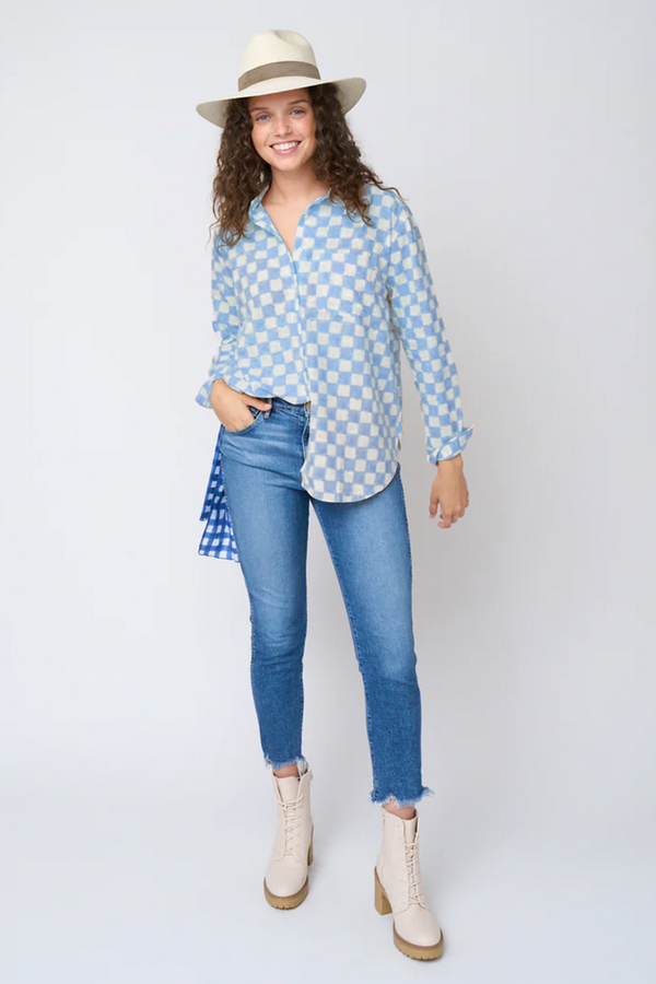 Good Boyfriend Shirt - Checkerboard Bluebird