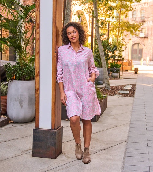 Good Boyfriend ShirtDress - Floral Escape Tickled Pink/Olive