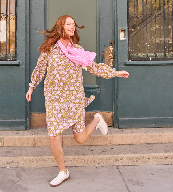 Good Boyfriend ShirtDress - Floral Escape Olive Oil/Lavender