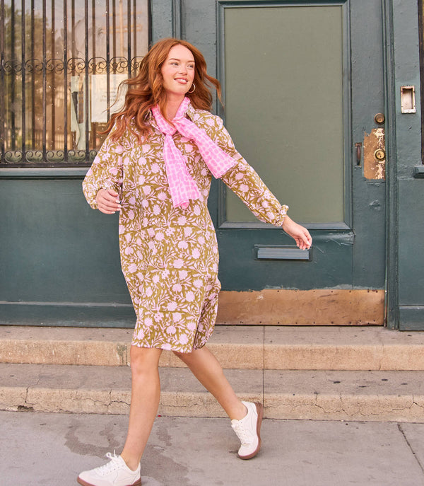 Good Boyfriend ShirtDress - Floral Escape Olive Oil/Lavender