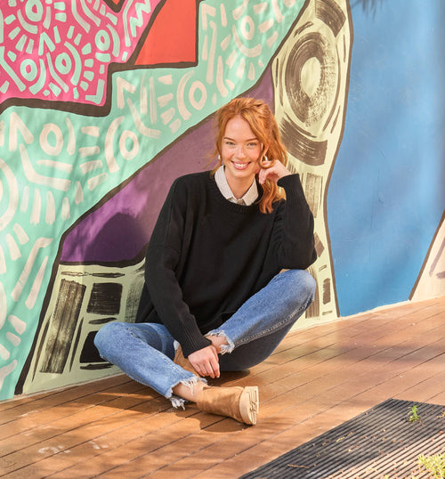 Nantucket Boxy Recycled Cashmere Sweater - Black