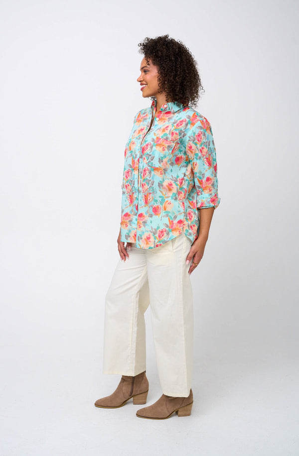 Good Boyfriend Shirt - Watercolor Floral Glacier Blue