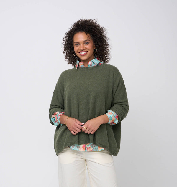 Nantucket Boxy Recycled Cashmere Sweater - Olive Oil