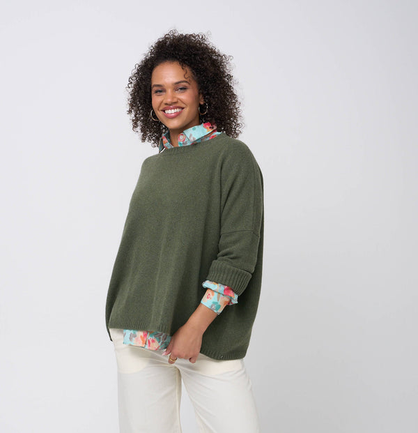 Nantucket Boxy Recycled Cashmere Sweater - Olive Oil