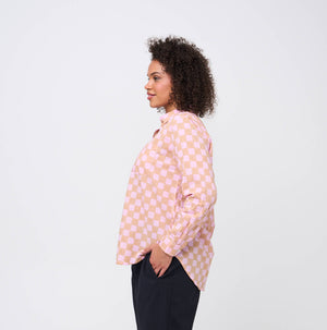 Good Boyfriend Shirt - Checkerboard Overdye Tickled Pink on Baked Clay