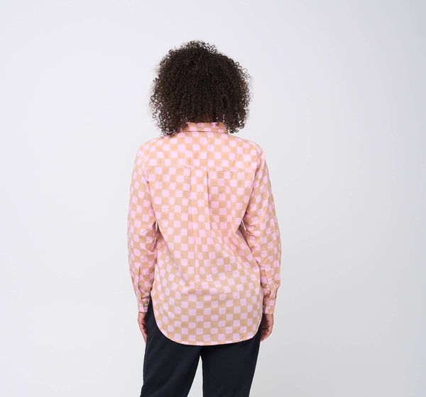 Good Boyfriend Shirt - Checkerboard Overdye Tickled Pink on Baked Clay
