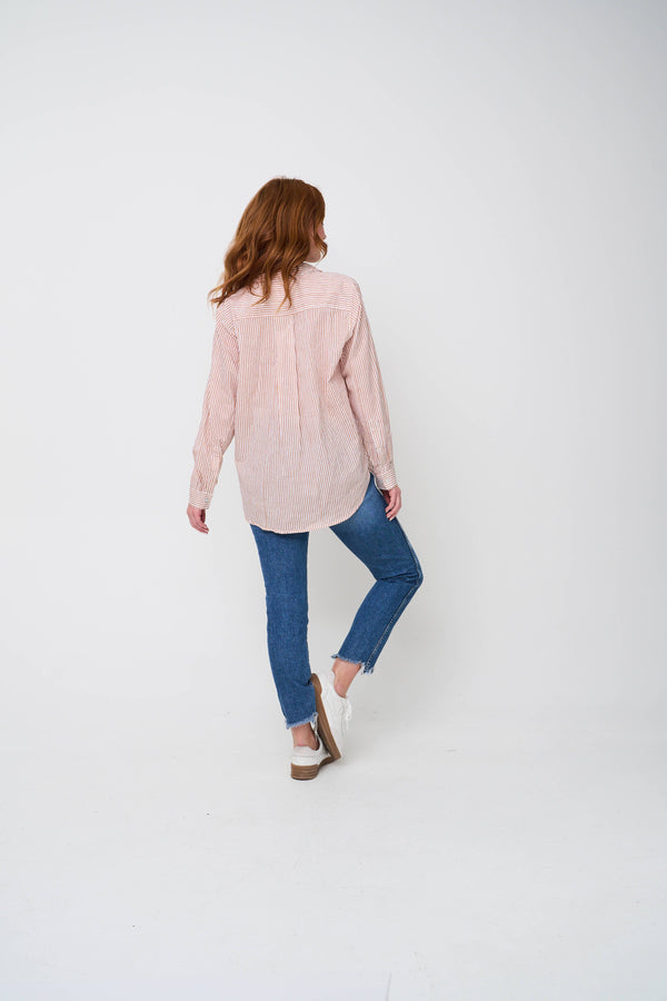 Good Boyfriend Shirt - Menswear Stripe Mocha