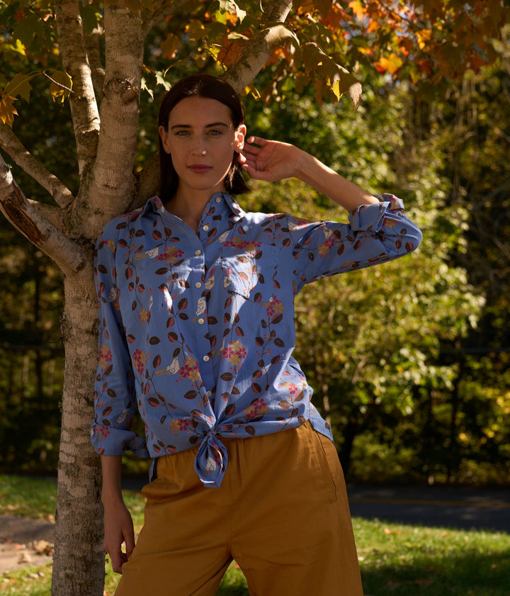Good Boyfriend Shirt - Birdie On A Vine Cornflower Blue