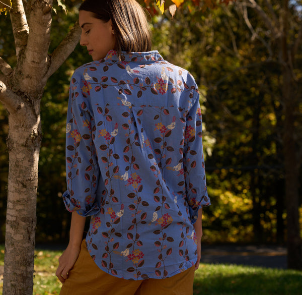 Good Boyfriend Shirt - Birdie On A Vine Cornflower Blue