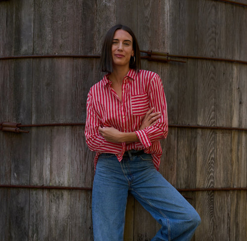 Good Boyfriend Shirt - Tuscan Stripe Cherry Red