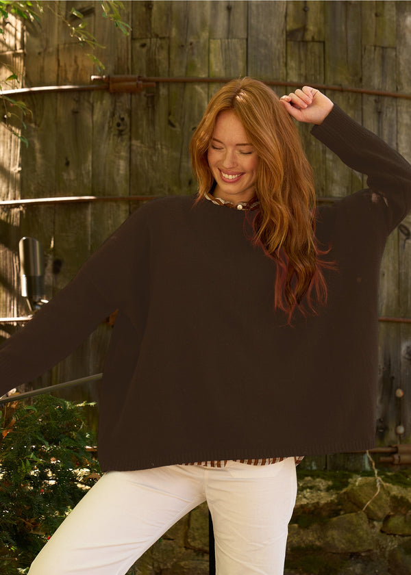 Nantucket Boxy Recycled Cashmere Sweater - Chocolate