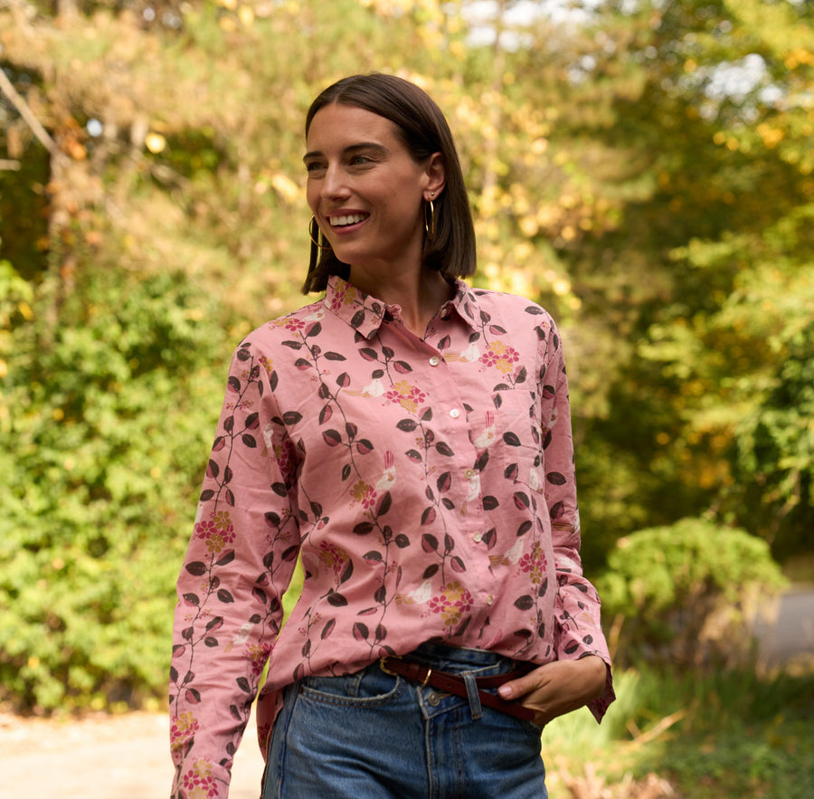 Good Boyfriend Shirt - Birdie On A Vine Blush