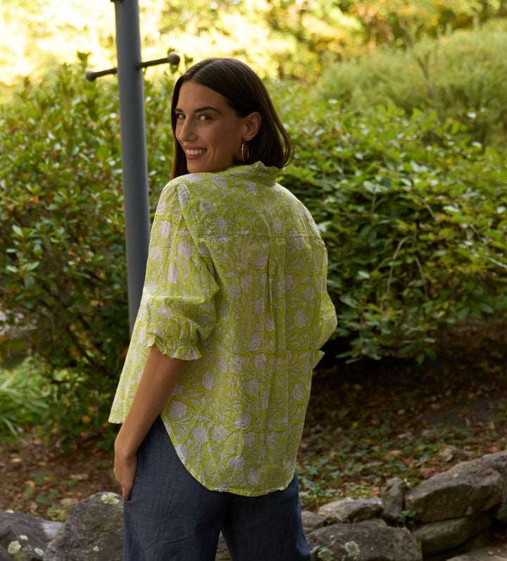 Good Girlfriend Shirt with Ruffle Trim Floral Escape Citron/Olive