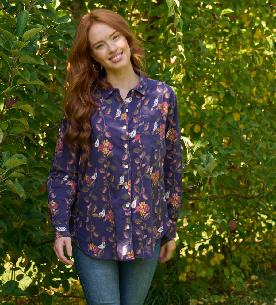Good Boyfriend Shirt - Birdie On A Vine Navy