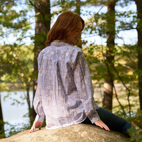 Good Boyfriend Shirt - Floral Escape Bluebird and Dove Grey
