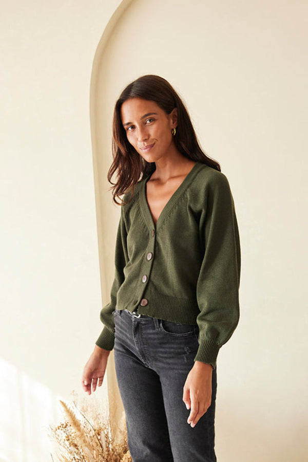 Greta Cardigan in Forest Green