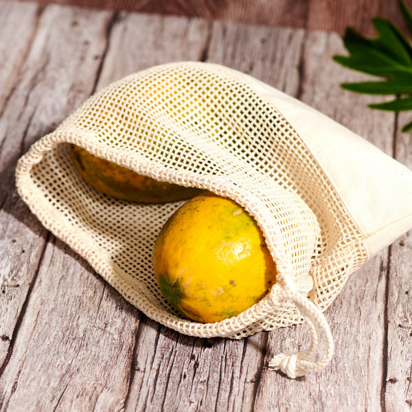 Cotton Mesh Rectangular Produce Bag with Solid Base