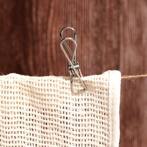 20 Stainless Steel Clothes Peg Clips in Cotton Bag