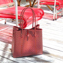 TOKO Recycled Woven Tote Bag, in Red & White